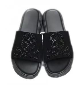 philipp plein hommes leather thong slides sandals slippers pearl decoration